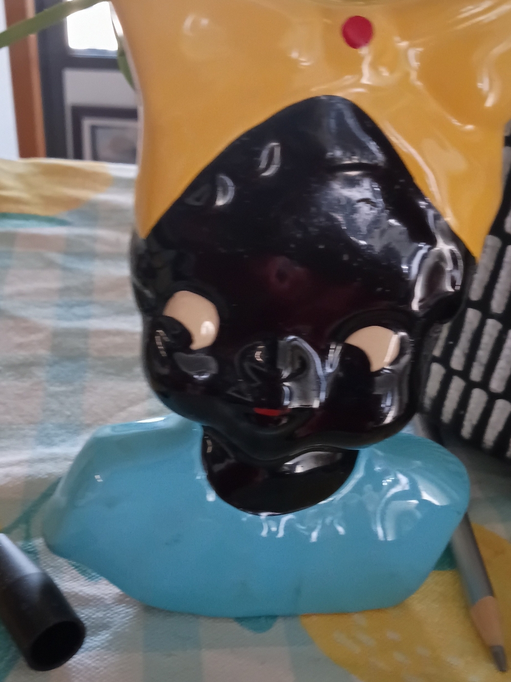 Mccoy Ceramic Bust Vase in Black, Yellow & Blue
